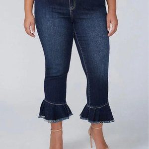 LANE BRYANT Skinny Crop Ruffled Raw Hem Medium Wash JEANS Sz. 16